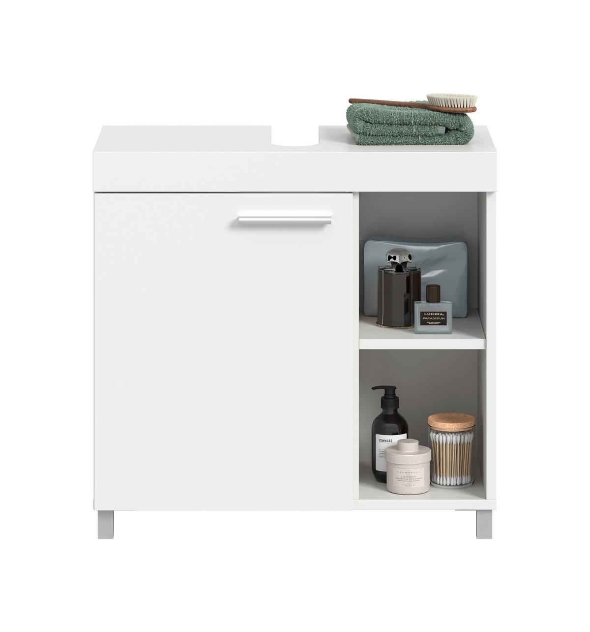 Waschbeckenunterschrank Noah Weiß B: 65cm - Silberfarben/Weiß, Trend, Holzwerkstoff (65/63/31cm) - MID.YOU