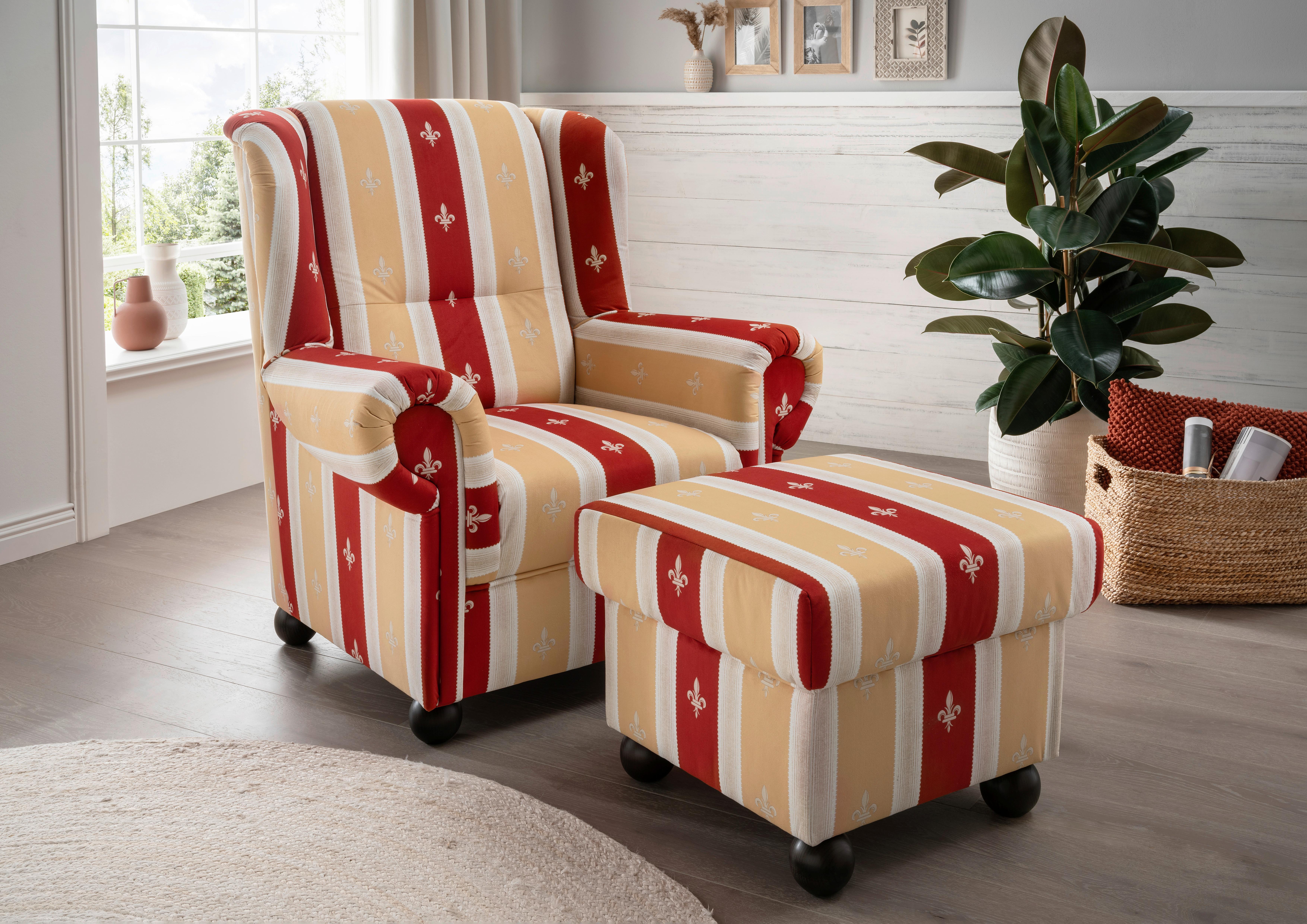 Relaxsessel mit Hocker Torello Gestreift Rot - Rot, KONVENTIONELL, Textil (92/102/145cm) - Livetastic