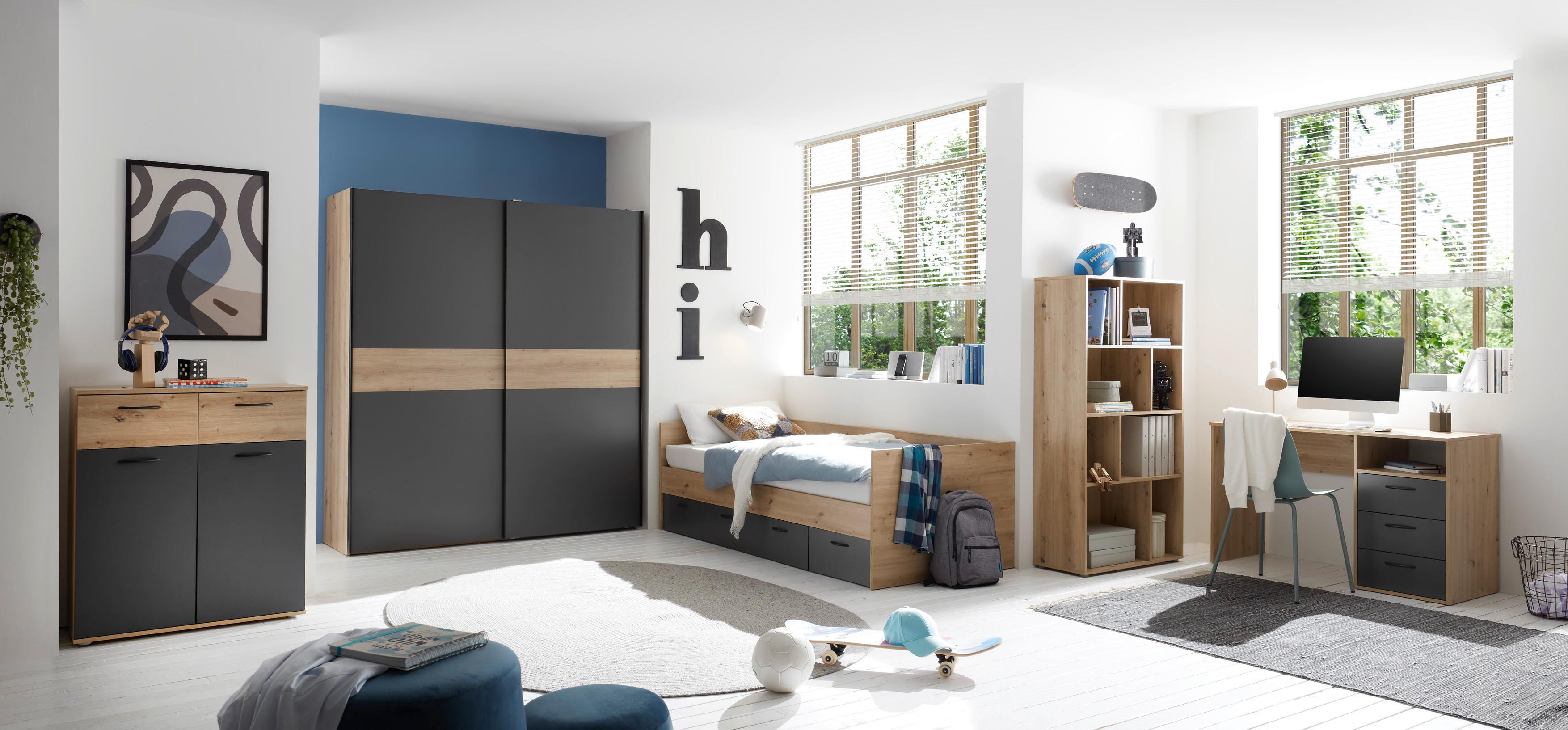 Bett Liam - Graphitfarben/Eiche Artisan, KONVENTIONELL, Holzwerkstoff (90/200cm)