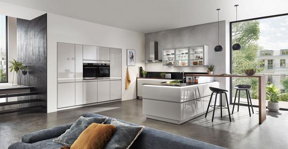 Einbauküche Luxor Frei Planbar Modern, Grifflos - Schwarz/Grau, MODERN, Holzwerkstoff - Vertico