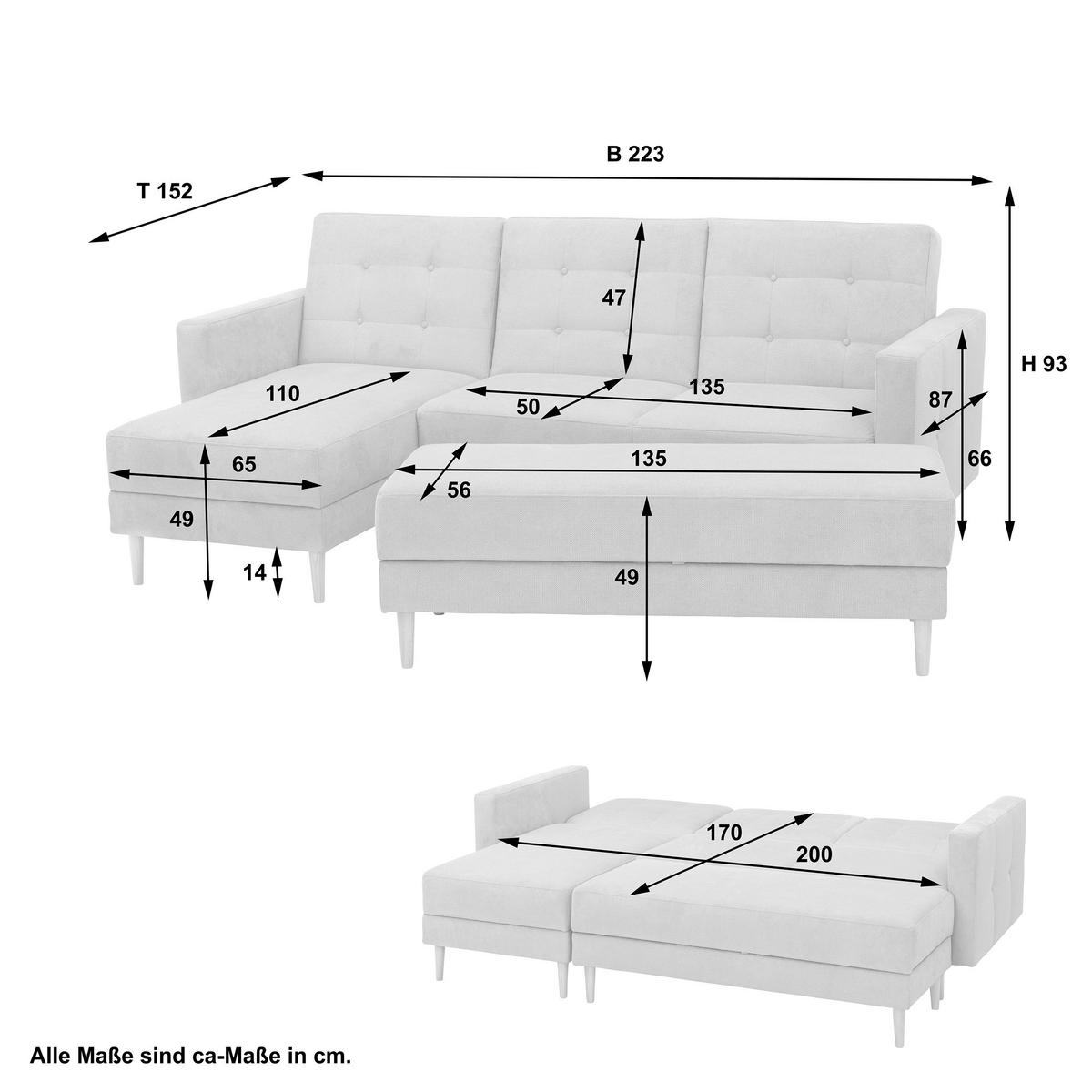 Ecksofa Mit Schlaffunktion Easy Relax Blau Samt - Blau/Eschefarben, Design, Textil (223/152cm) - Max Winzer