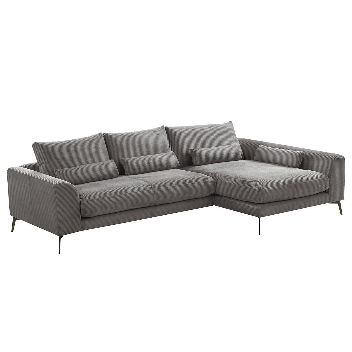 Ecksofa Berlin Cord Grau 313x172 cm - Schwarz/Grau, Design, Textil (313/172cm) - P & B