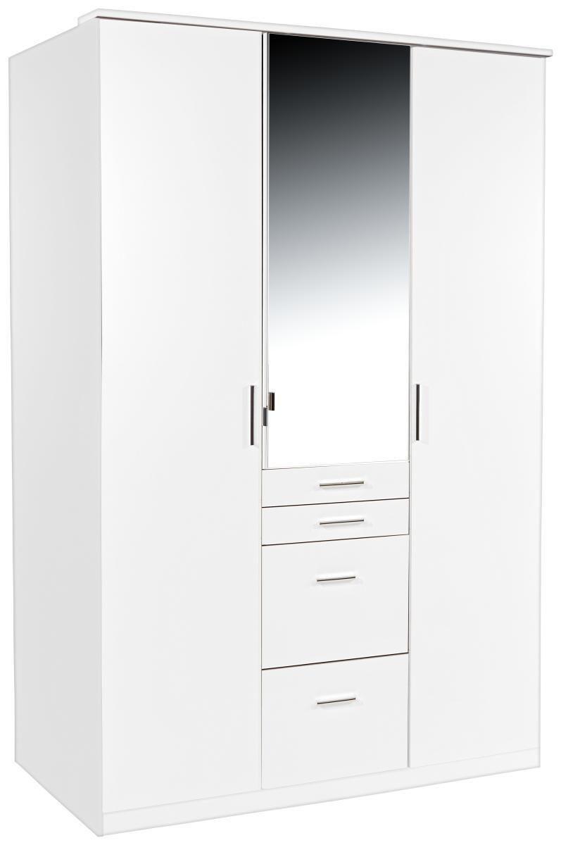 Drehtürenschrank Mit Spiegel + Laden 135cm Aachen, Weiß - Weiß, KONVENTIONELL, Holzwerkstoff (135/198/58cm)