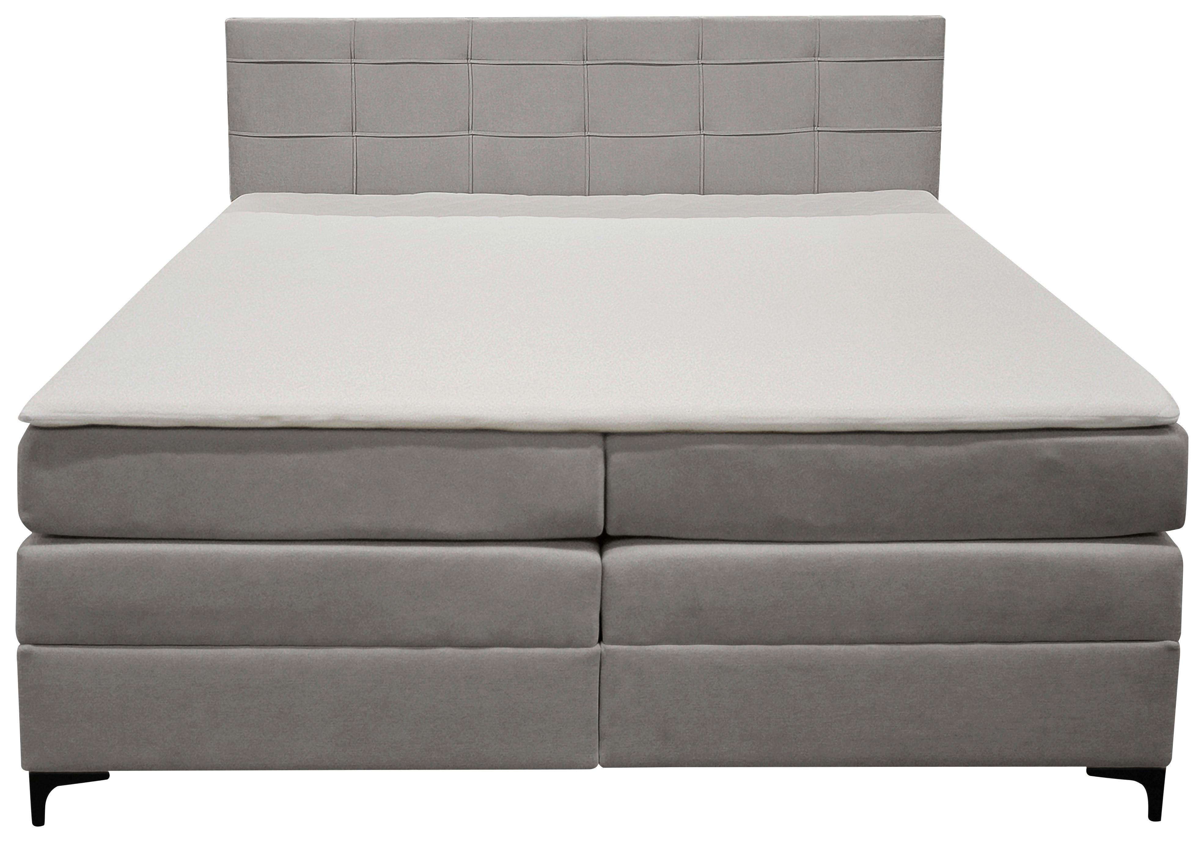 Boxspringbett Mitto mit Topper 180x200 cm - Hellgrau/Schwarz, KONVENTIONELL, Textil/Metall (180/200cm)