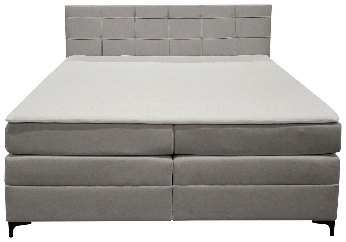 Boxspringbett Mitto mit Topper 140x200 cm - Hellgrau/Schwarz, KONVENTIONELL, Textil/Metall (140/200cm)