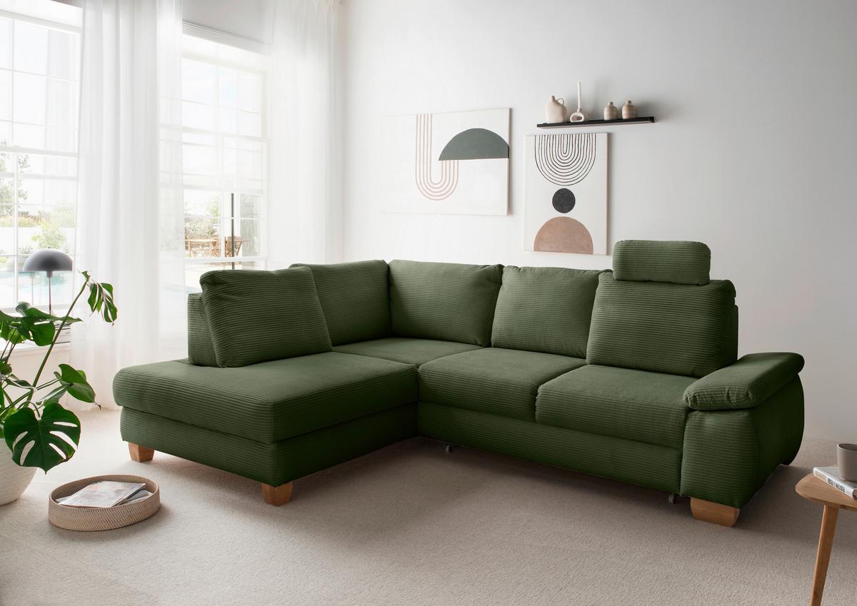 Eckschlafsofa Positano Dunkelgrün S: 206x261 Cm - Wildeiche/Dunkelgrün, MODERN, Textil (206/261cm) - Livetastic