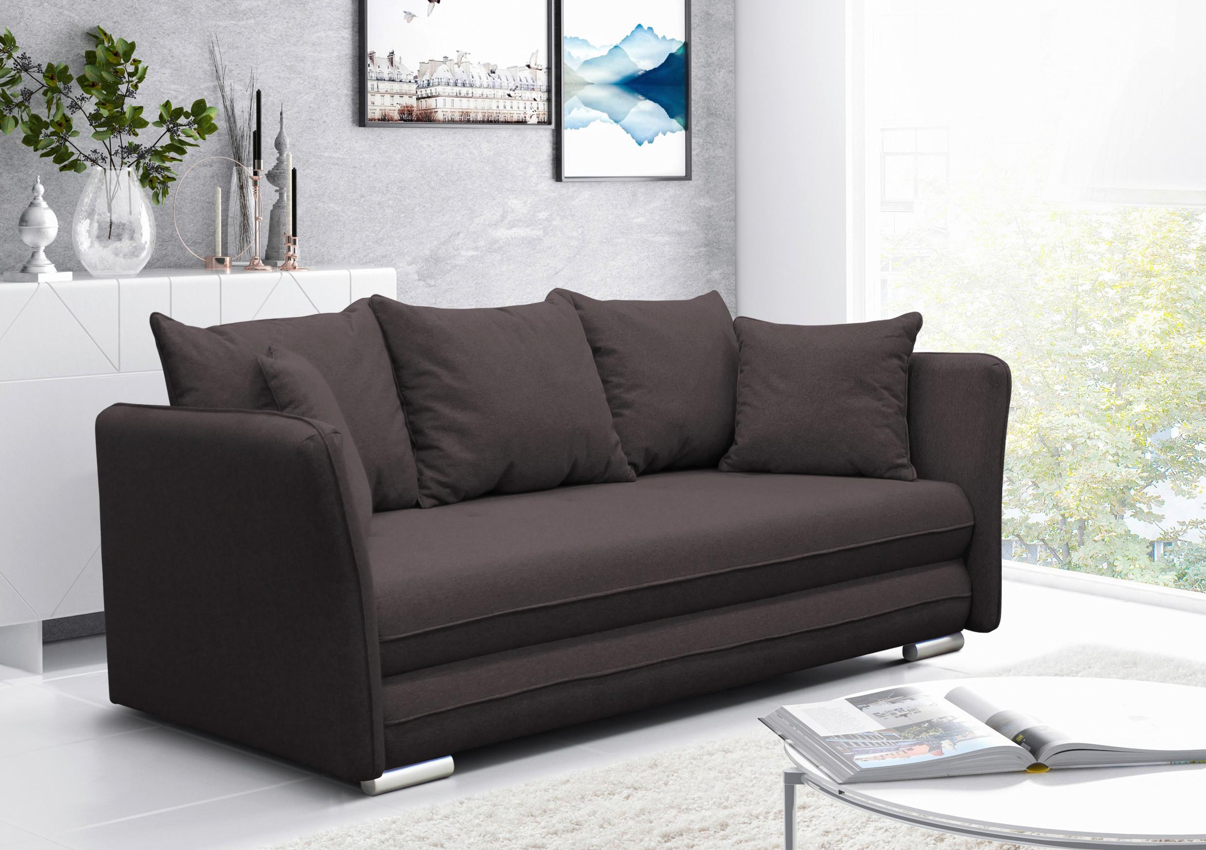 2-sitzer-sofa Mit Schlaffunkt. Modi Und Bettkasten Braun - Dunkelbraun/Silberfarben, Design, Textil (235/83/106cm) - MID.YOU