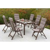 Gartentischgruppe Tinetto 7--Teilig. Aus Aluminium +auflagen - Taupe/Braun, KONVENTIONELL, Glas/Textil - Gardenson