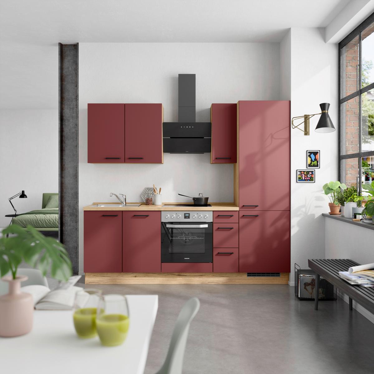 Küchenleerblock Easytouch High-Line, H2 Rechts - Eichefarben/Rot, MODERN, Holzwerkstoff (240cm) - Nobilia