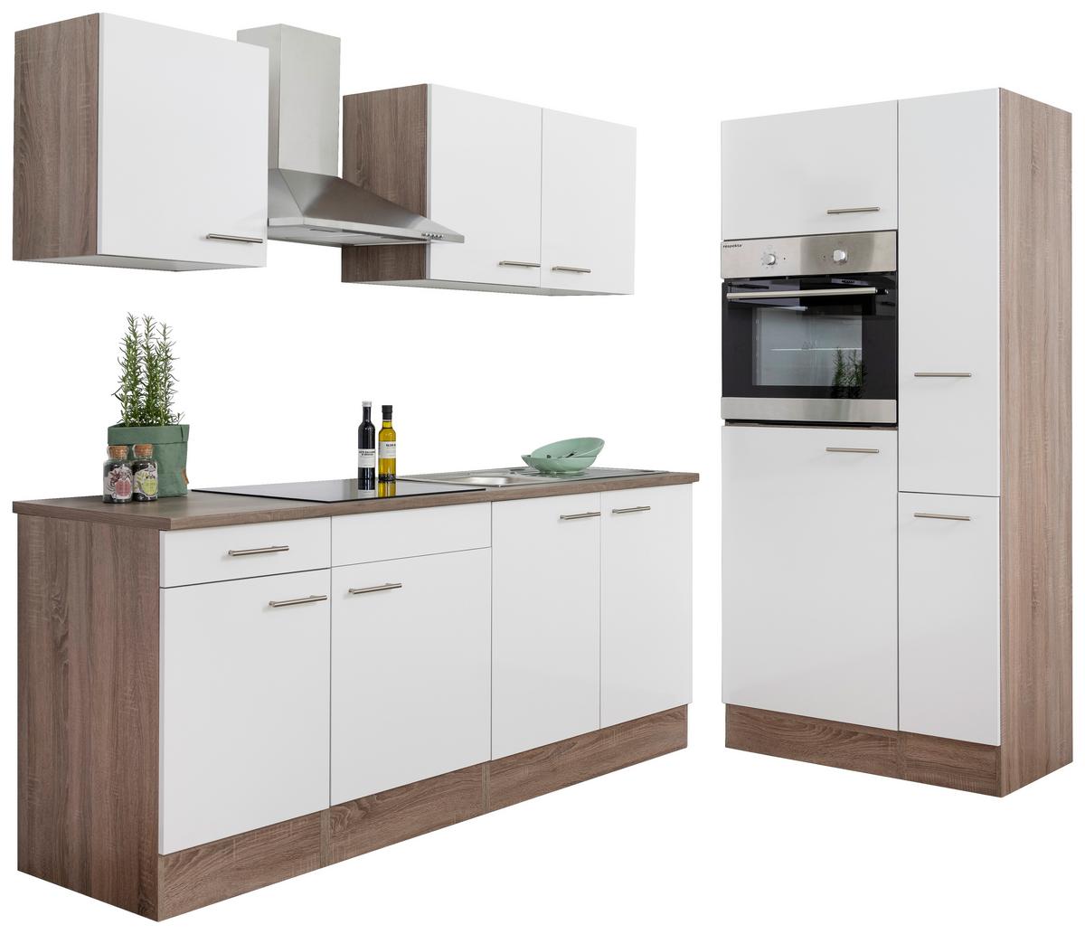 Küchenzeile ohne Geräte B: 300 cm Weiß/Eiche Dekor, Modern - Eichefarben/Weiß, Basics, Holzwerkstoff (300/205/60cm) - Respekta