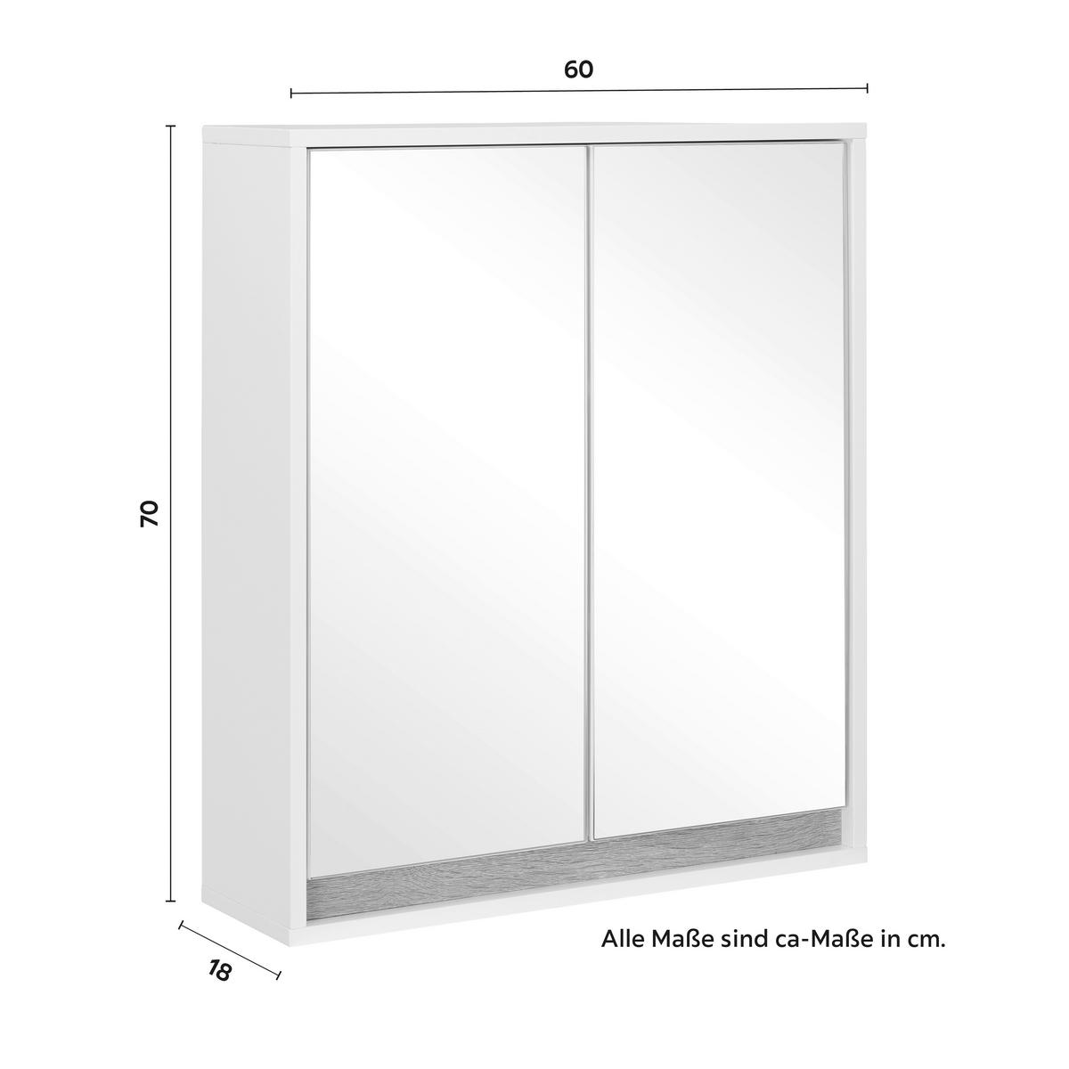 Závěsní skřiňka MASSIMO bílá/borovice - bílá/barvy stříbra, Moderní, sklo (60/70/18cm) - Bessagi Home