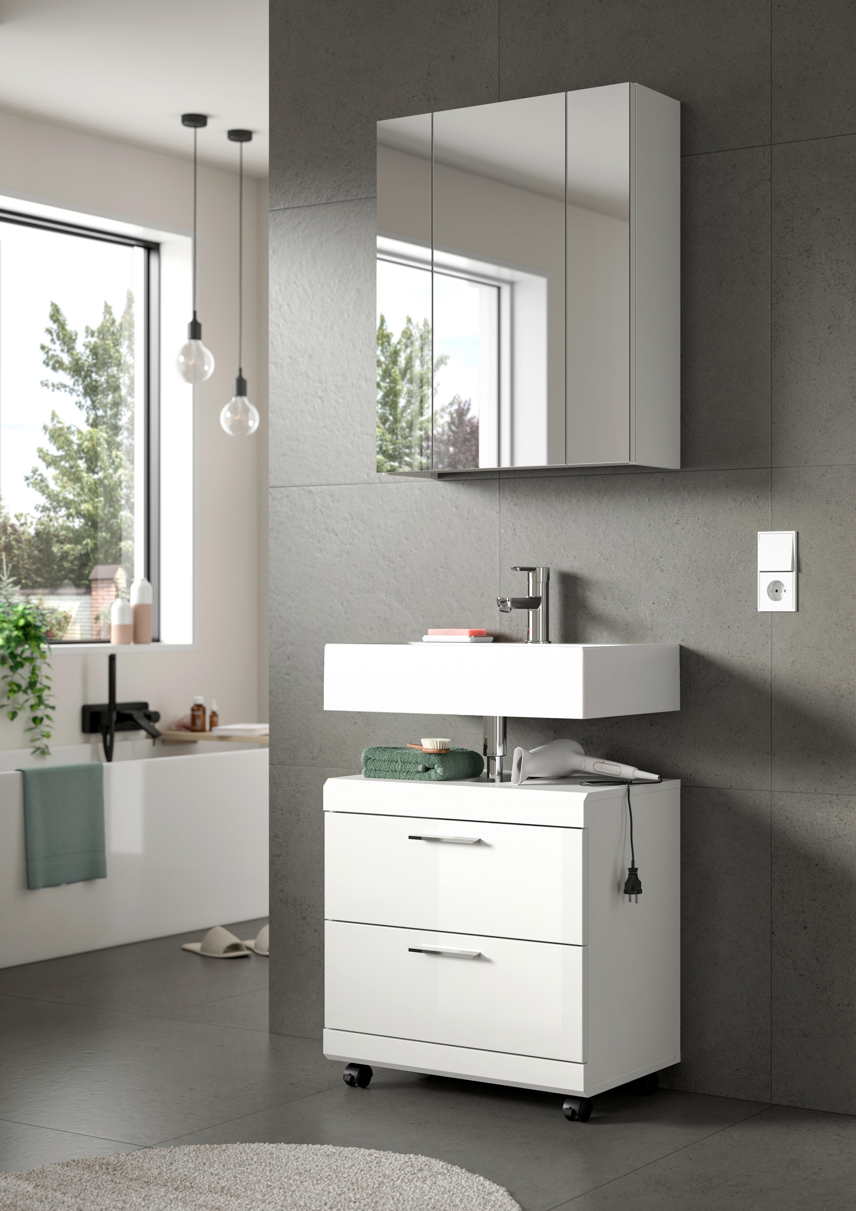 BADEZIMMER Scout Weiß/Weiß HG B: 60cm - Weiß Hochglanz/Schwarz, Trend, Glas/Holzwerkstoff (60cm) - MID.YOU