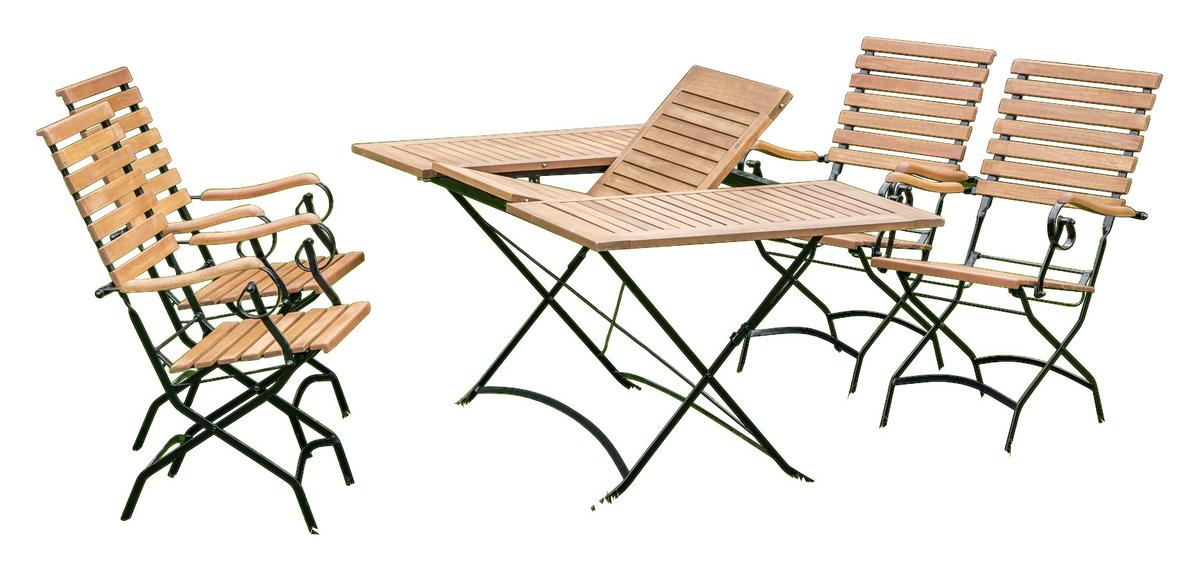 Gartentisch Ausziehbar Schlossgarten Eukalytusholz - Schwarz/Naturfarben, ROMANTIK / LANDHAUS, Holz/Metall (100-150/90/74cm) - Gardenson