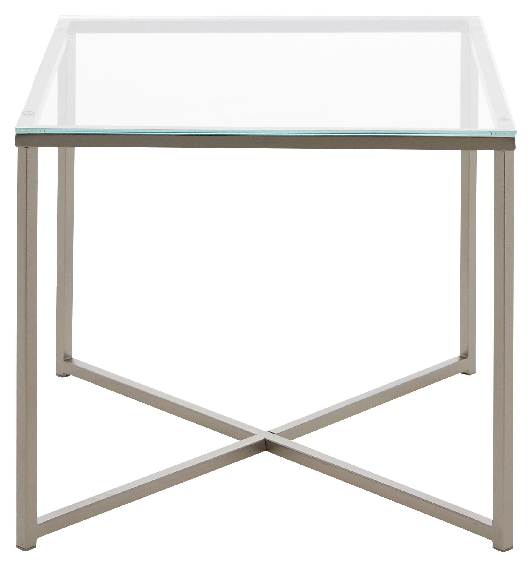 Beistelltisch mit Glasplatte Cross, Klar/Chrom - Chromfarben/Klar, Design, Glas/Metall (50/50/45cm) - MID.YOU