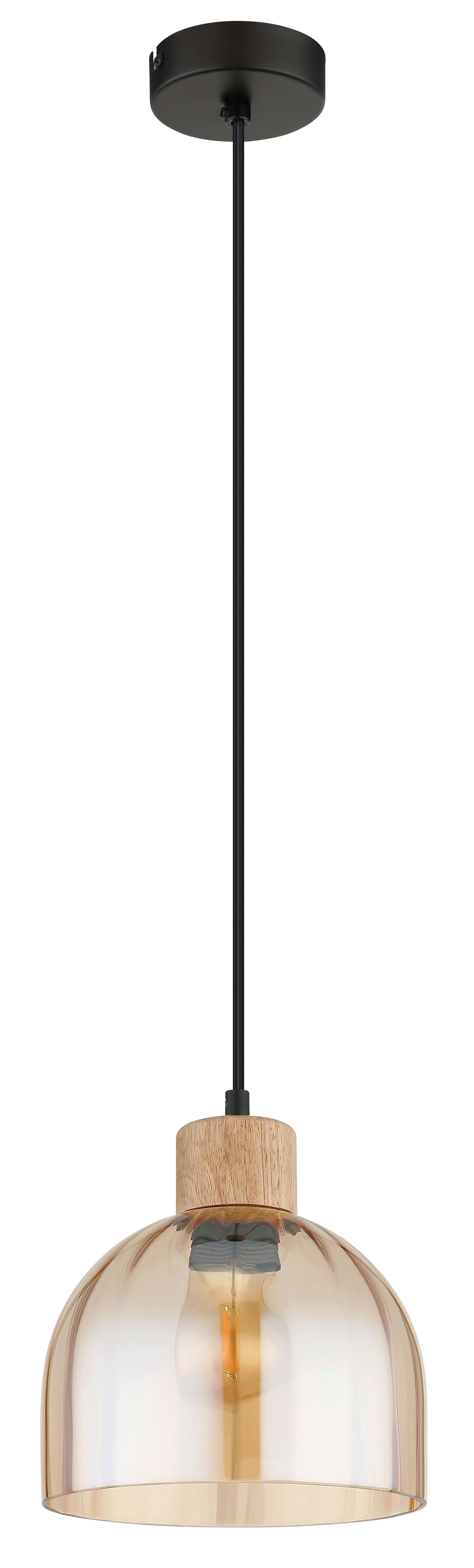 HÄNGELEUCHTE Braun, Schwarz, ca. 20x120 cm - Bernsteinfarben/Schwarz, Design, Glas/Holz (20/120cm) - Globo