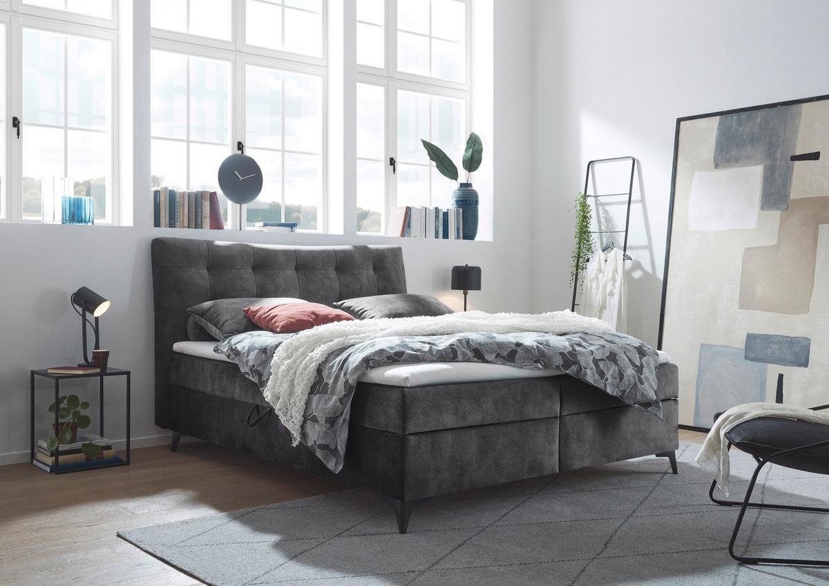 Boxbett Mit Topper+bettkasten 180x200 Cm Melrose - Anthrazit/Schwarz, MODERN, Holzwerkstoff/Textil (180/200cm) - MID.YOU