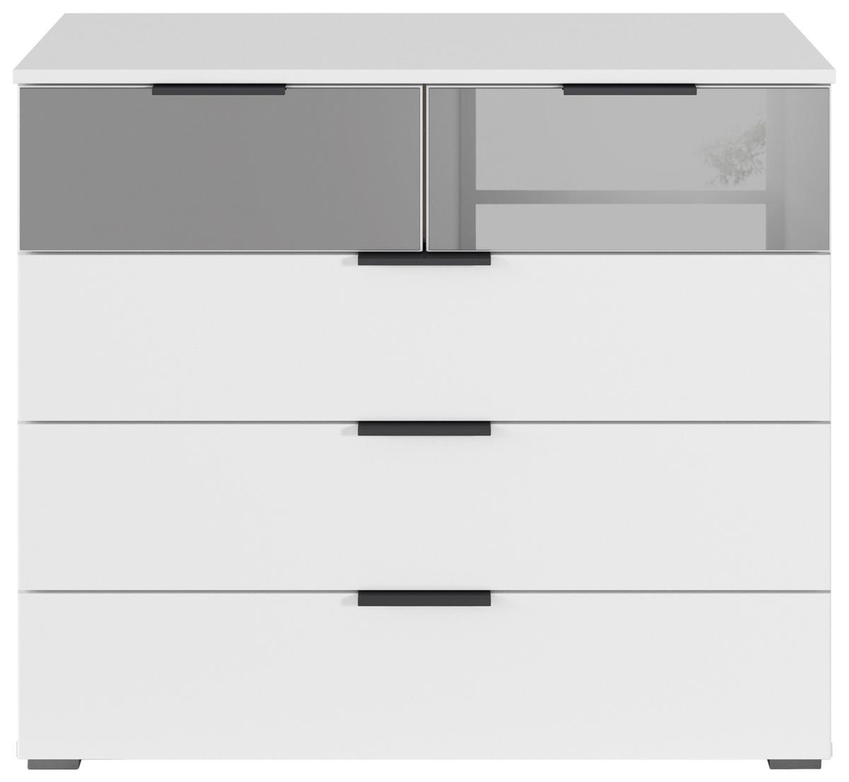 Kommode Skyla Alpinweiß, Grauspiegel B: 93cm - Alufarben, MODERN, Glas/Holzwerkstoff (93/81/42cm) - Rauch Möbel