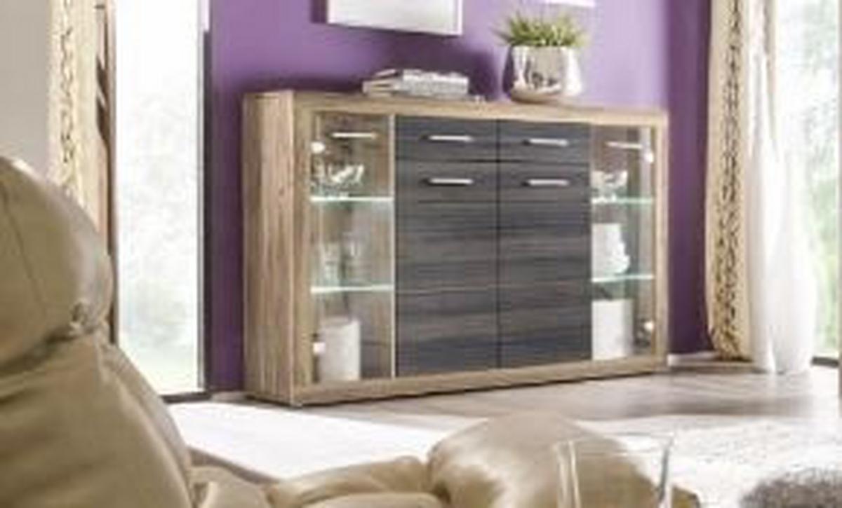 Komód Cancan - barna/diófa színű, Modern, faalapú anyag/üveg (150/104/40cm)