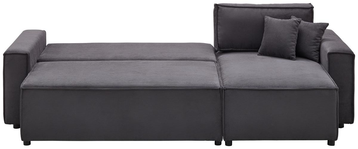 Ecksofa mit Schlaffunktion Mira Dunkelgrau Cord - Dunkelgrau/Schwarz, Basics, Textil (248/76/140cm) - Livetastic