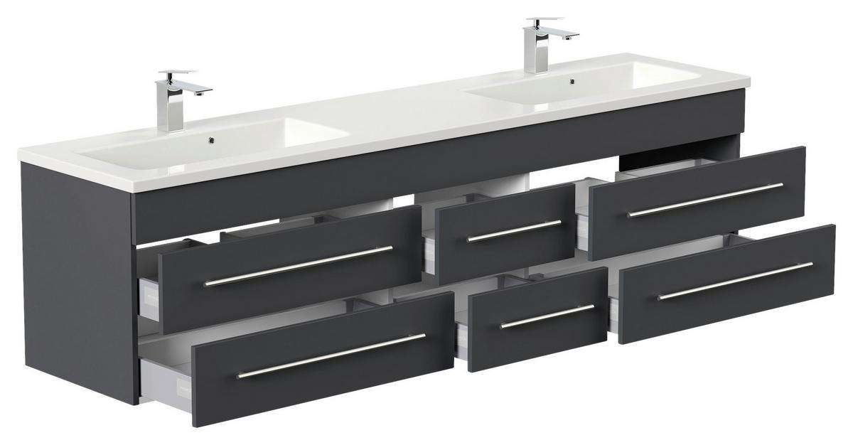 WASCHTISCHKOMBI Geant, Graphitfabren B: 200 cm - Graphitfarben/Weiß, Basics, Holzwerkstoff/Stein (200cm) - MID.YOU