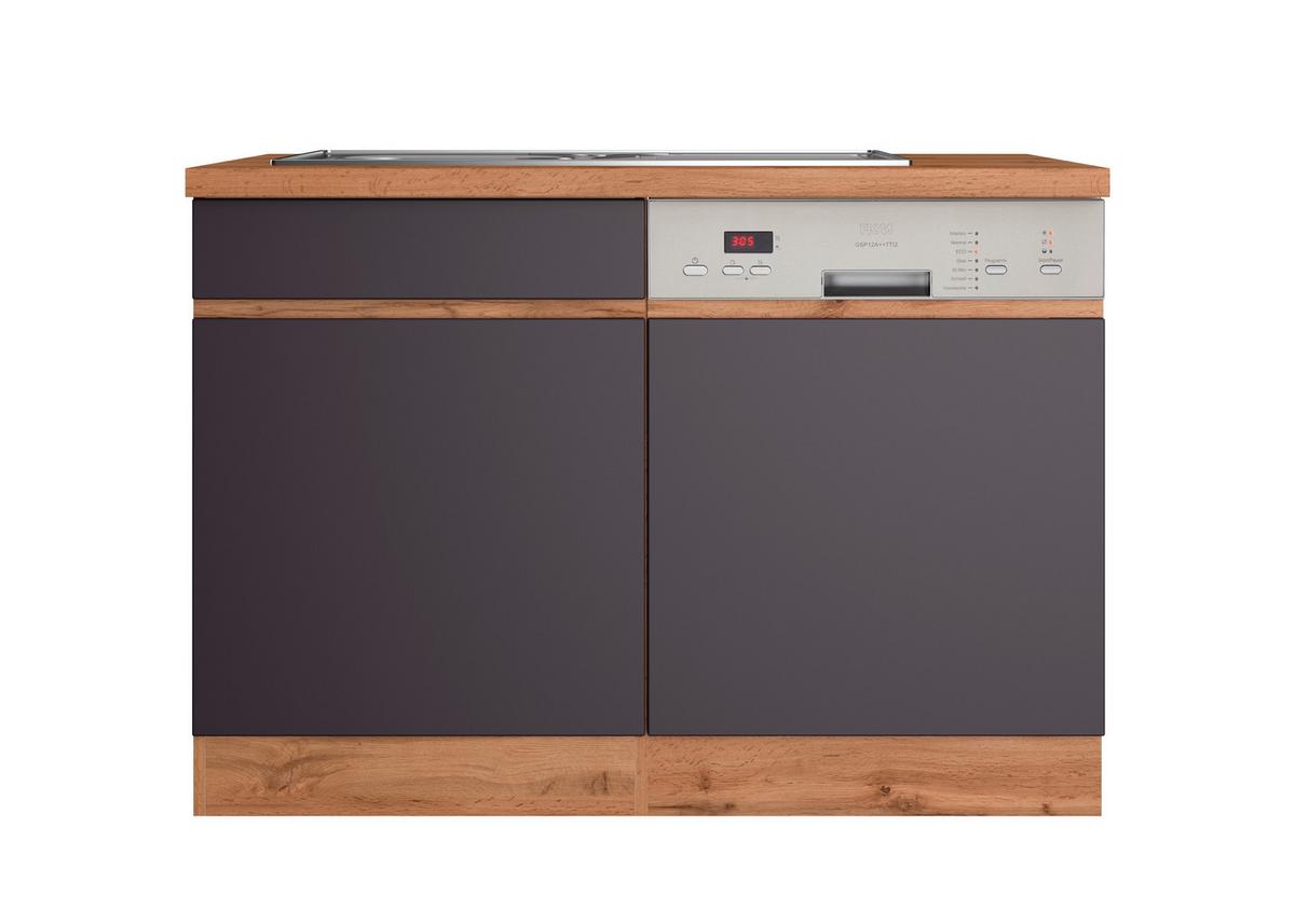 Spülenschrank Mit Spüle Turin B: 120cm Grau/wotaneiche Dekor - Eiche Wotan/Grau, Design, Holzwerkstoff (120/86/60cm) - Held