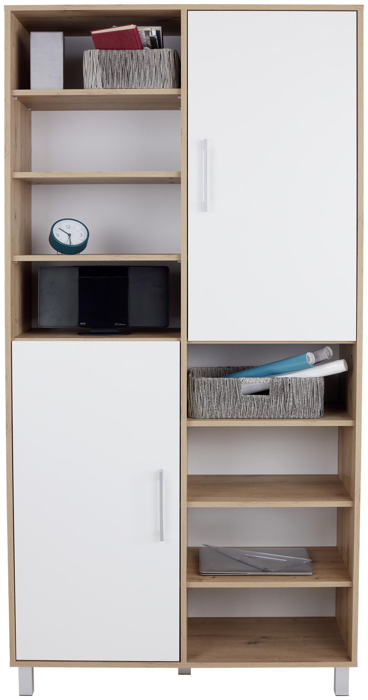Regal Mit Schrankteilen Box B 98cm, Eiche Dekor/weiß - Eichefarben/Alufarben, MODERN, Holzwerkstoff (98/205/40cm) - Ondega