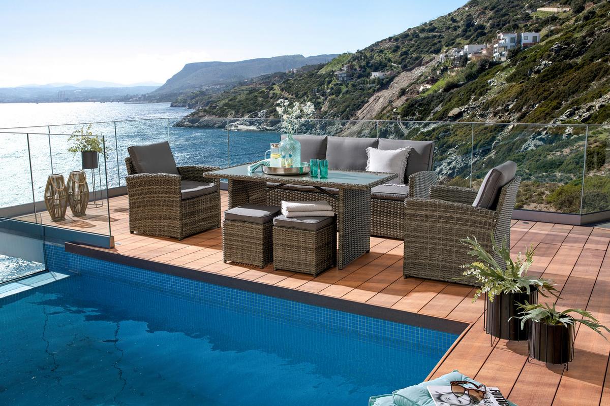 Lounge Garnitúra Malta - sötétszürke/szürke, Modern, műanyag/Üveg (145/68/70cm) - Beldano