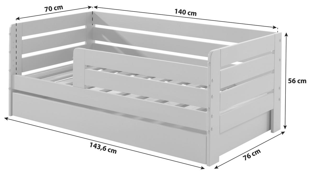 Dětská postel se zábranou, 70x140, šedá, úložný prostor - šedá/barvy borovice, Moderní, dřevo/kompozitní dřevo (70/140cm) - MID.YOU