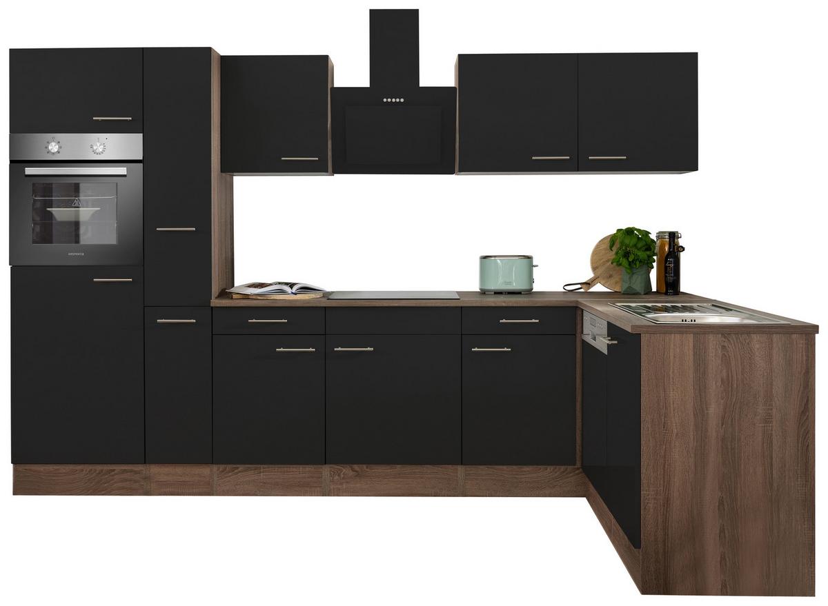 Eckküche Oliver L-Küchenblock 310 Cm - Eichefarben/Schwarz, Basics, Holzwerkstoff (310/172cm) - Respekta