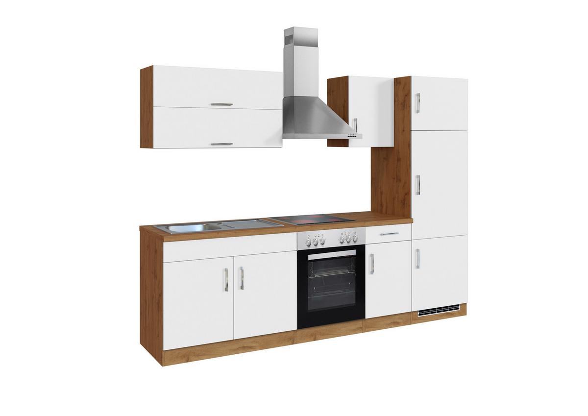 Küchenzeile Sorrento Mit Geräten B: 270 cm Weiß - Eiche Wotan/Weiß, MODERN, Holzwerkstoff (270cm) - Held