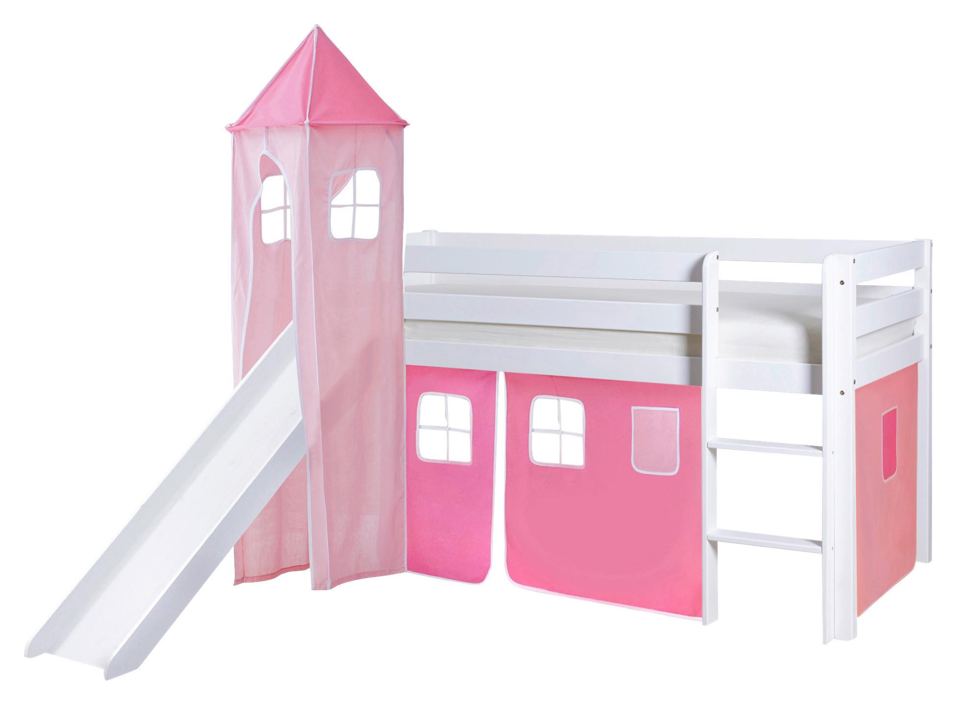 Spielbett Kasper Rosa/weiß Kiefer Massiv 90 Cm Rutsche - Hellrosa/Rosa, Natur, Holz (90/200cm) - MID.YOU