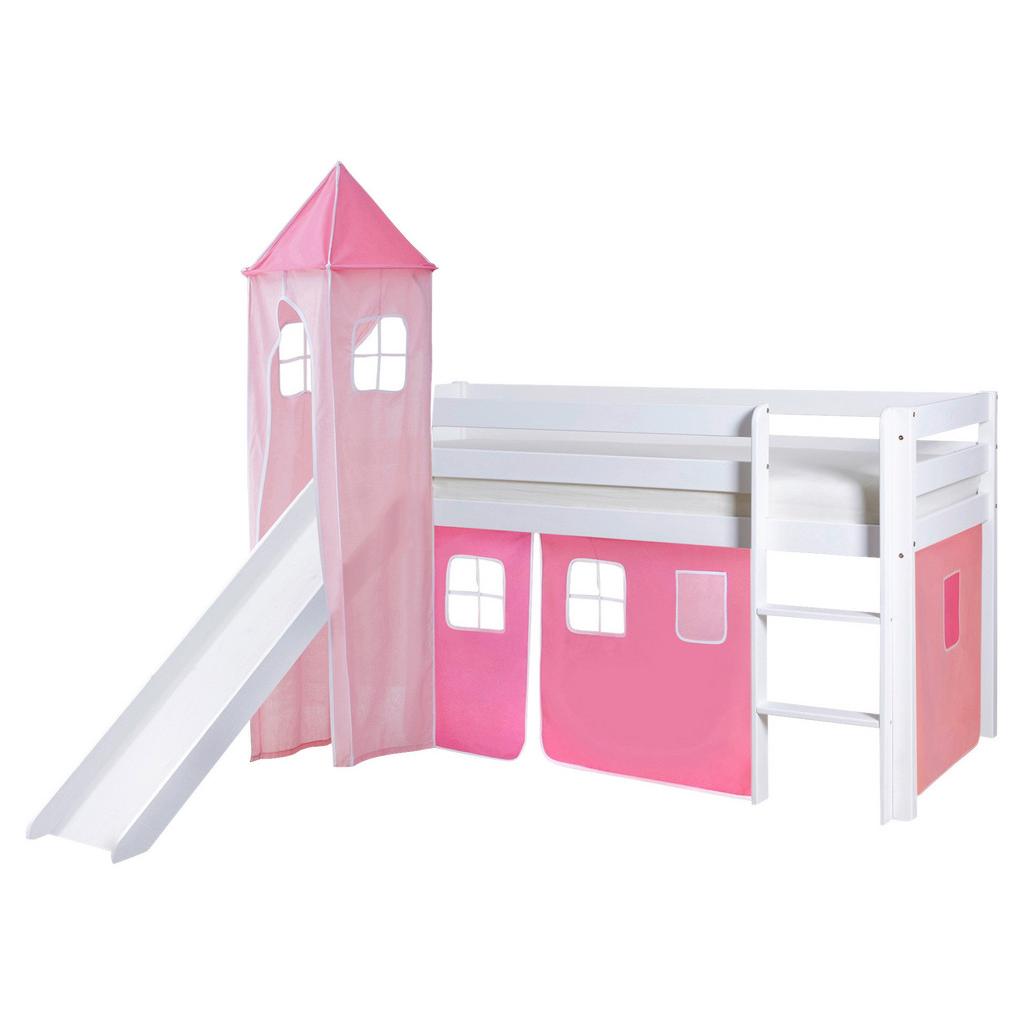 Spielbett Kasper Rosa/Weiß Kiefer massiv 90 cm Rutsche