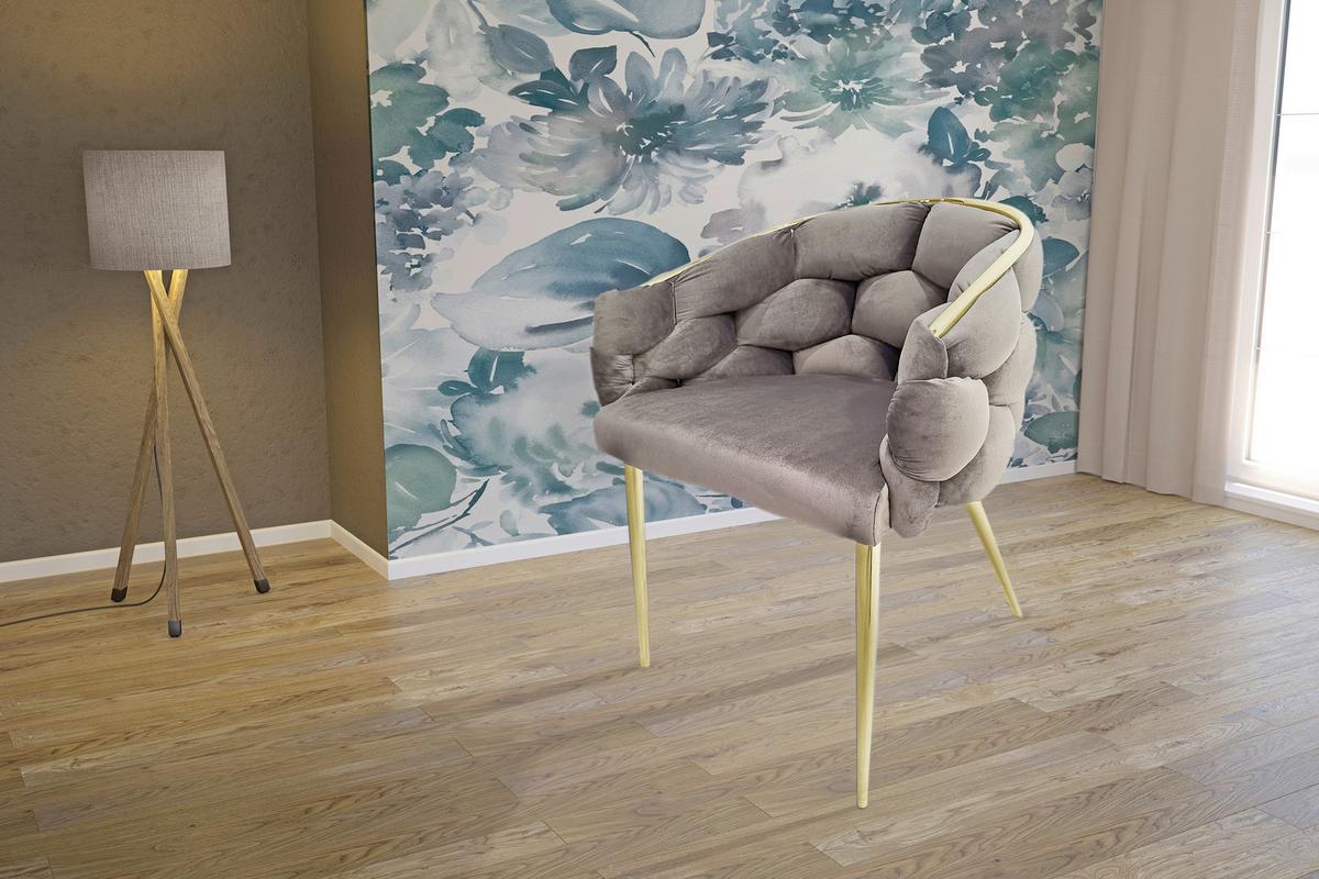 Sada stoličiek s podrúčkami 2ks/sada - sivohnedá/zlatá, Modern, kov/textil (65/79/61cm) - MID.YOU