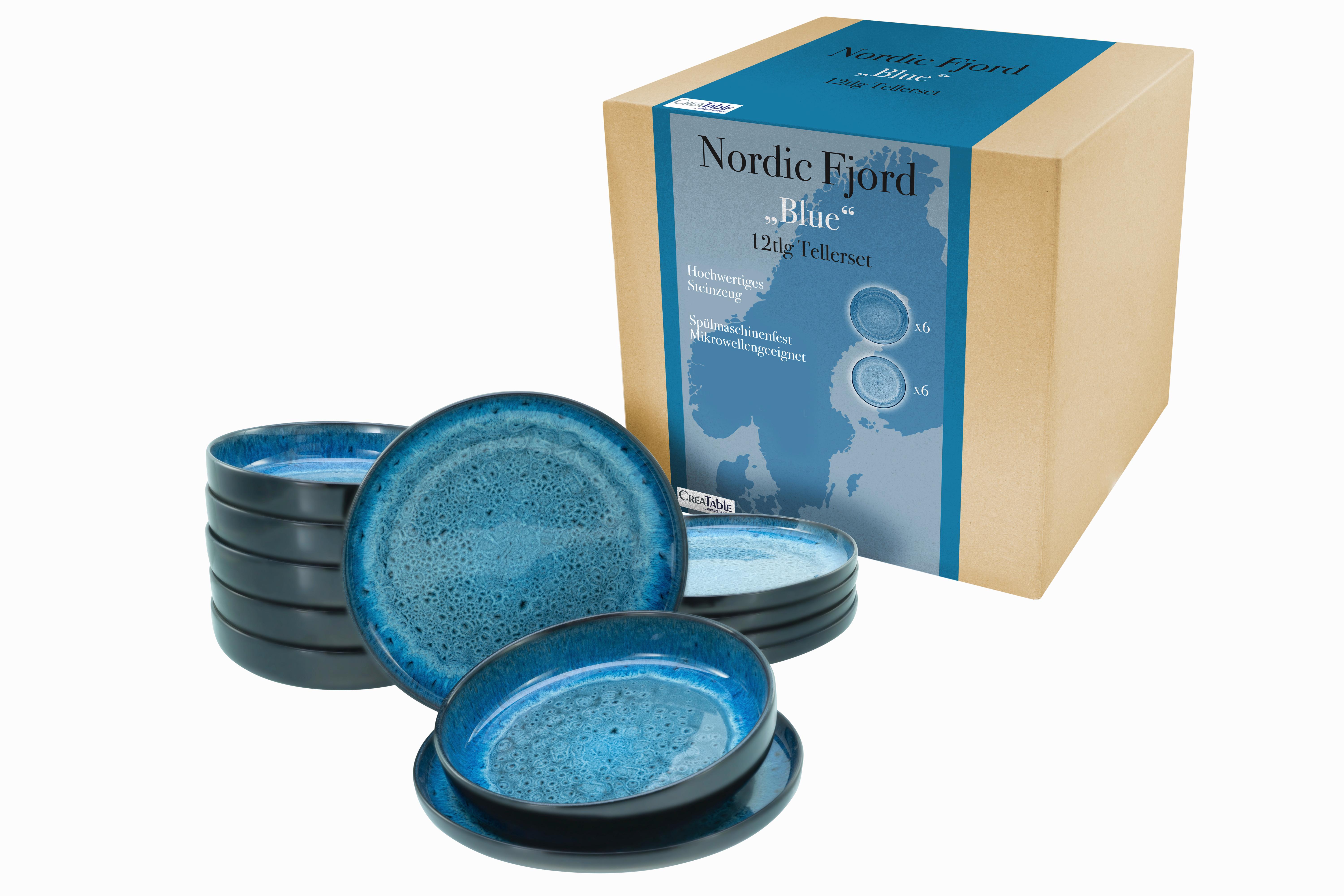 Tafelservice Nordic Fjord Steinzeug 6 Personen Blau - Blau, Trend, Keramik - Creatable