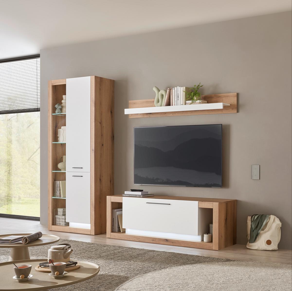 Wandboard Brixen Weiß/Eichefarben B: 150cm - Eichefarben/Weiß, Design, Holzwerkstoff (150/21/20cm) - MID.YOU