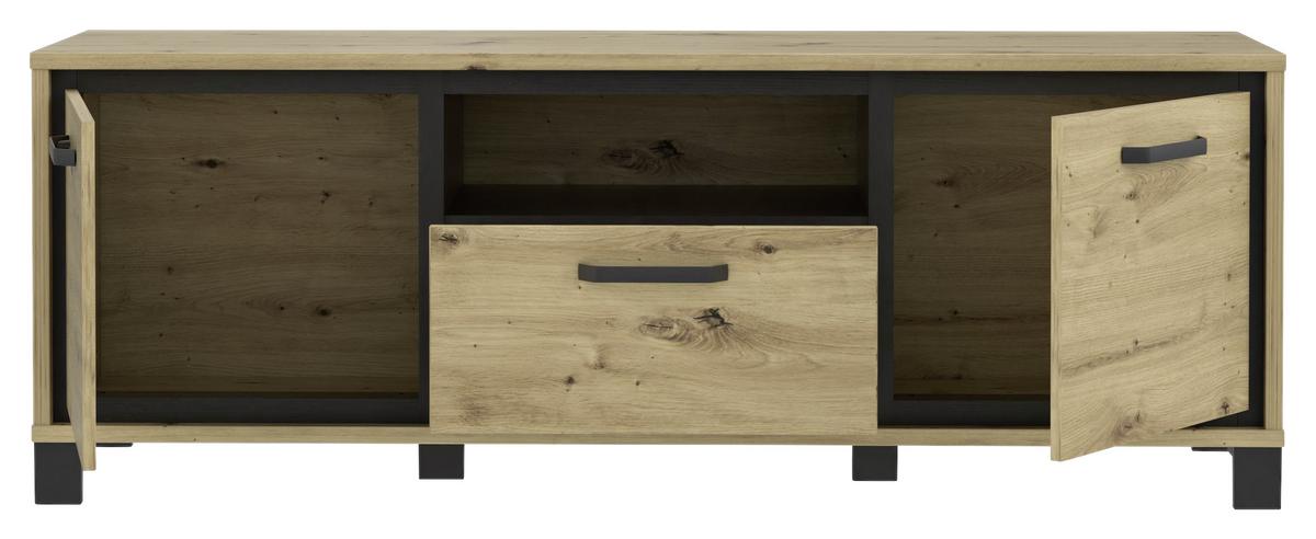 TV-Element Trondheim B: 158,4 cm Eiche Dekor/Schwarz - Eichefarben/Schwarz, Basics, Holzwerkstoff/Kunststoff (158,4/58,9/41,5cm) - Livetastic