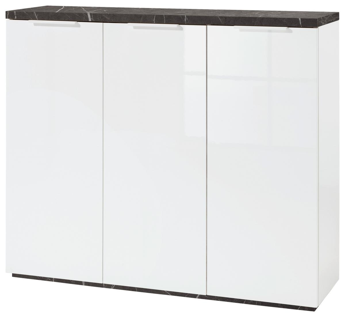 Skrinka na topánky MUNDI - sivá/biela, Modern, kov/kompozitné drevo (120/102/35cm) - Premium Living