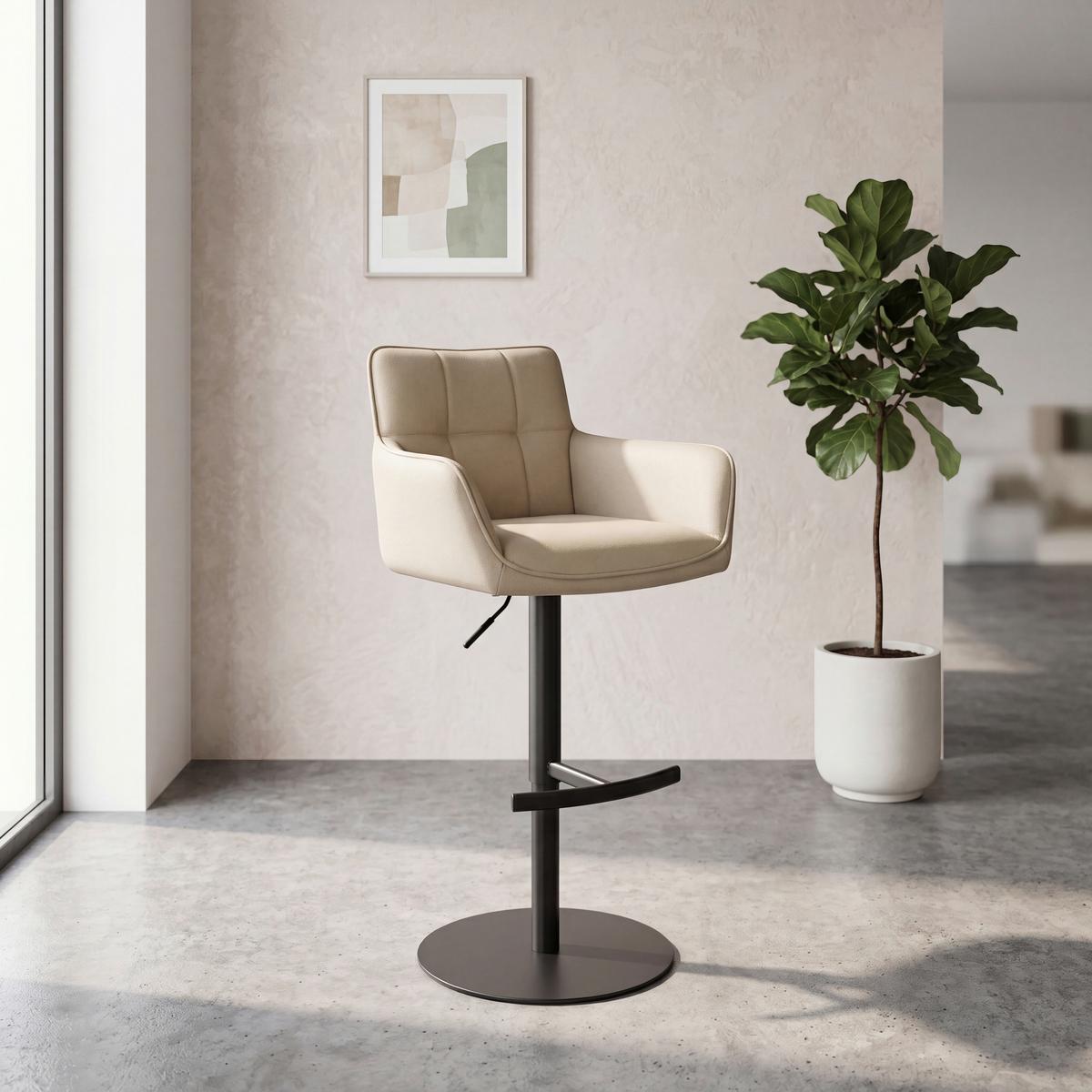 Barhocker Porto Beige B: 54,5 cm - Beige/Schwarz, MODERN, Leder/Metall (54,5/90/112/51,5cm) - Livetastic