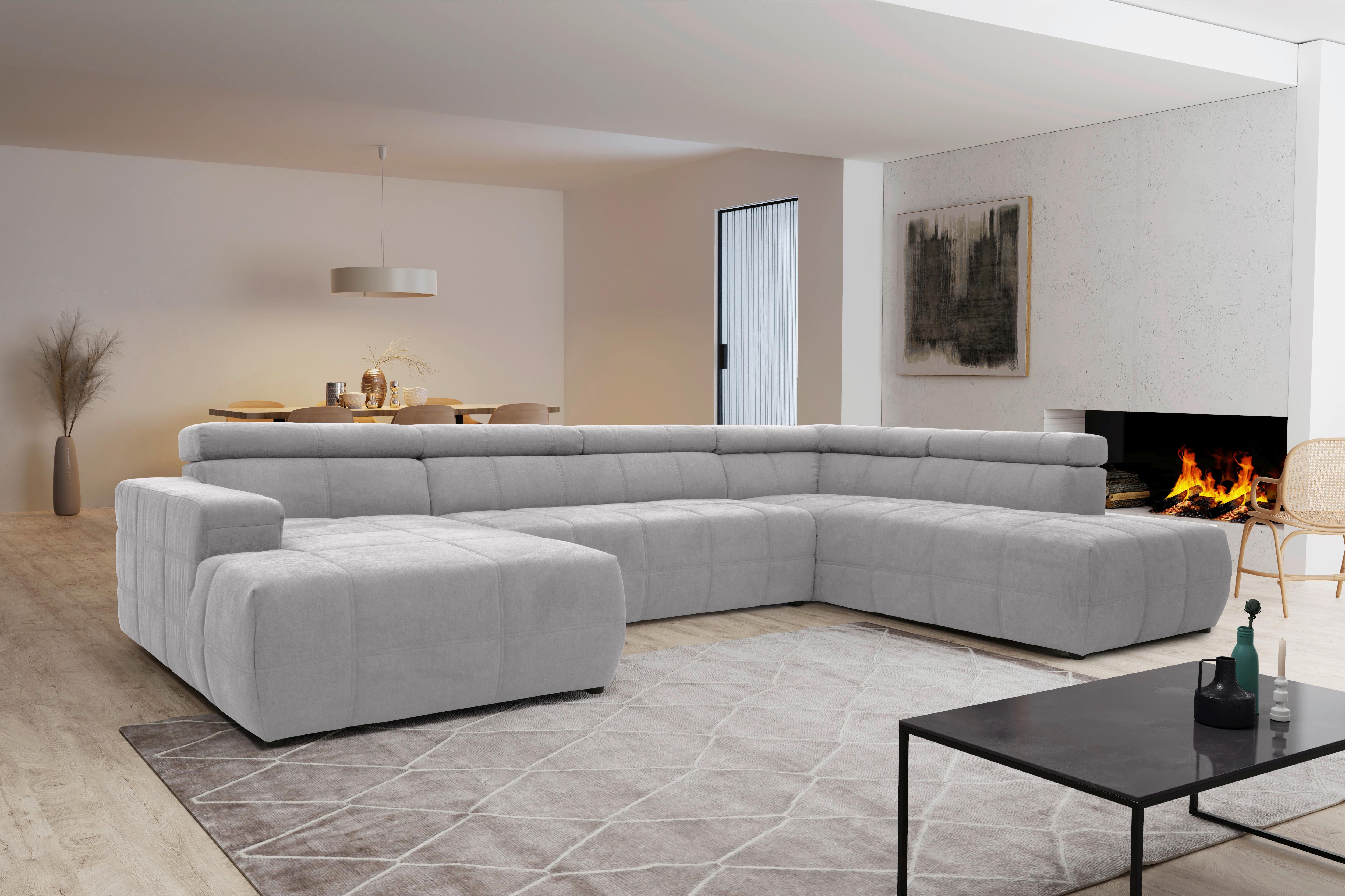 Wohnlandschaft Brandon Kopfteilverstellung Silber - Silberfarben/Schwarz, Design, Textil (175/359/228cm) - MID.YOU