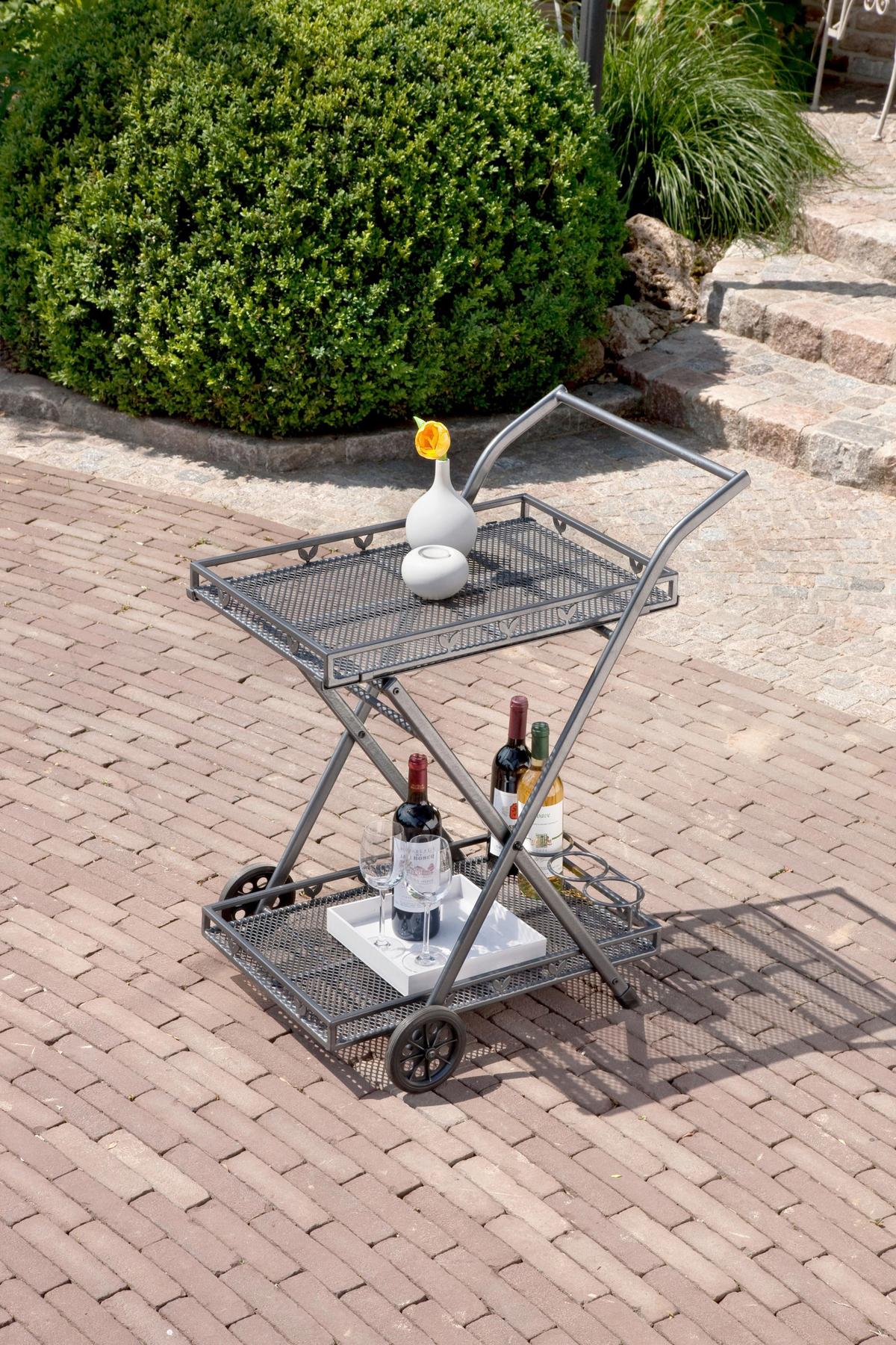 Garten-Servierwagen Toulouse 2 Ablagen Metall Grau B: 69 cm - Grau, Basics, Metall (69/54/87cm) - Gardenson