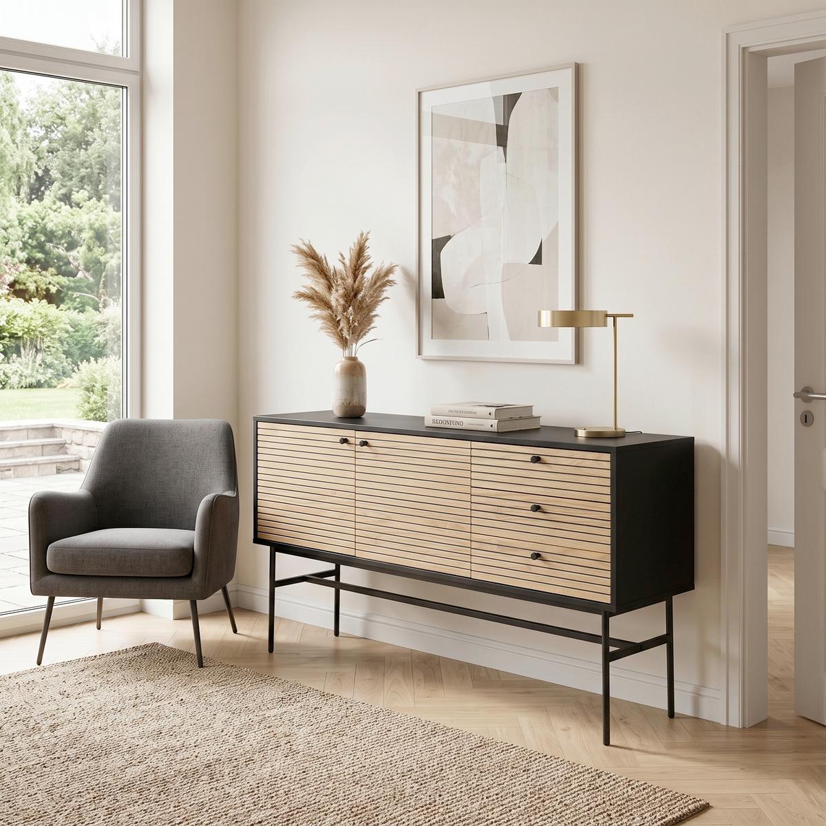 SIDEBOARD Schwarz, Eichefarben B: 160cm - Eichefarben/Schwarz, Design, Holz/Holzwerkstoff (160/85/40cm) - Livetastic
