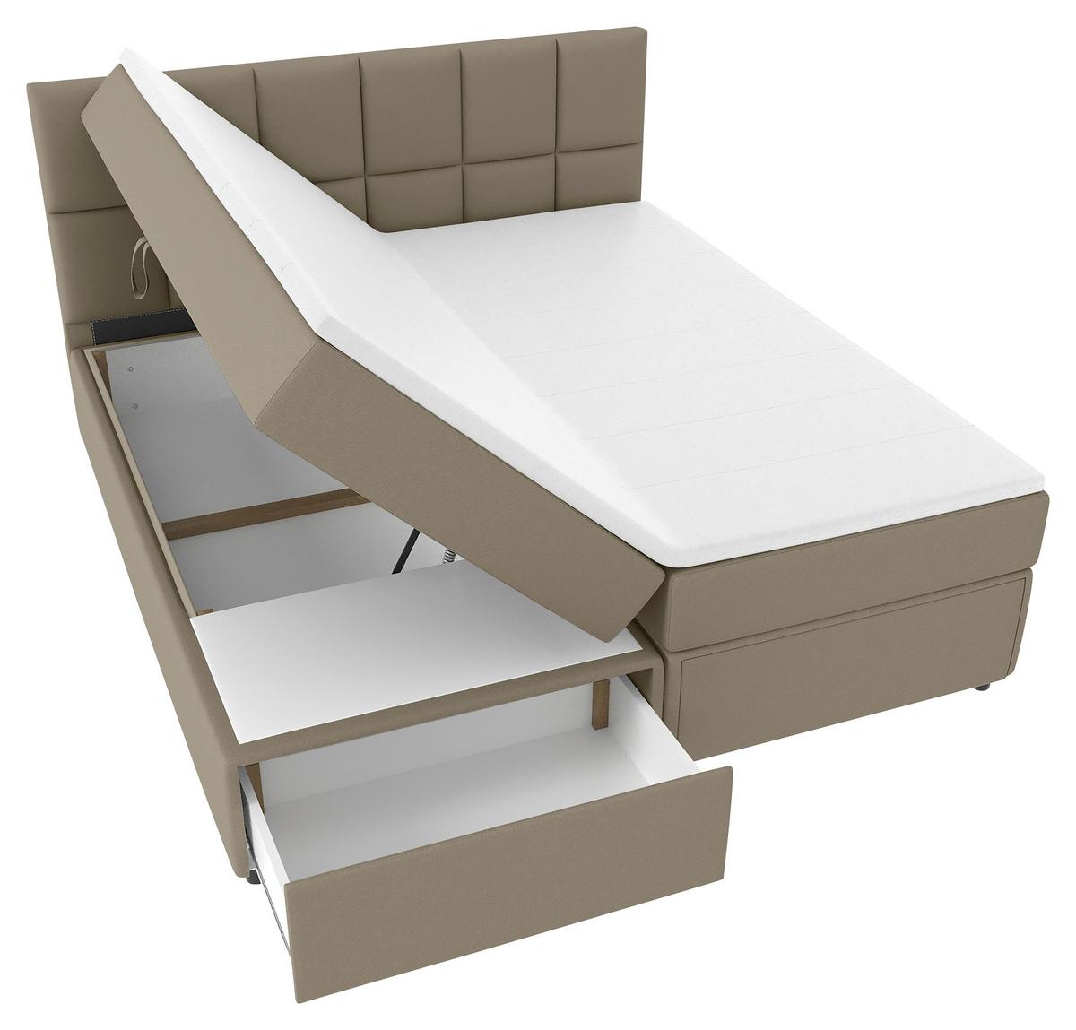 Boxspringbett Garda mit Topper 100x200 - Schwarz/Braun, KONVENTIONELL, Holzwerkstoff/Textil (100/200cm)