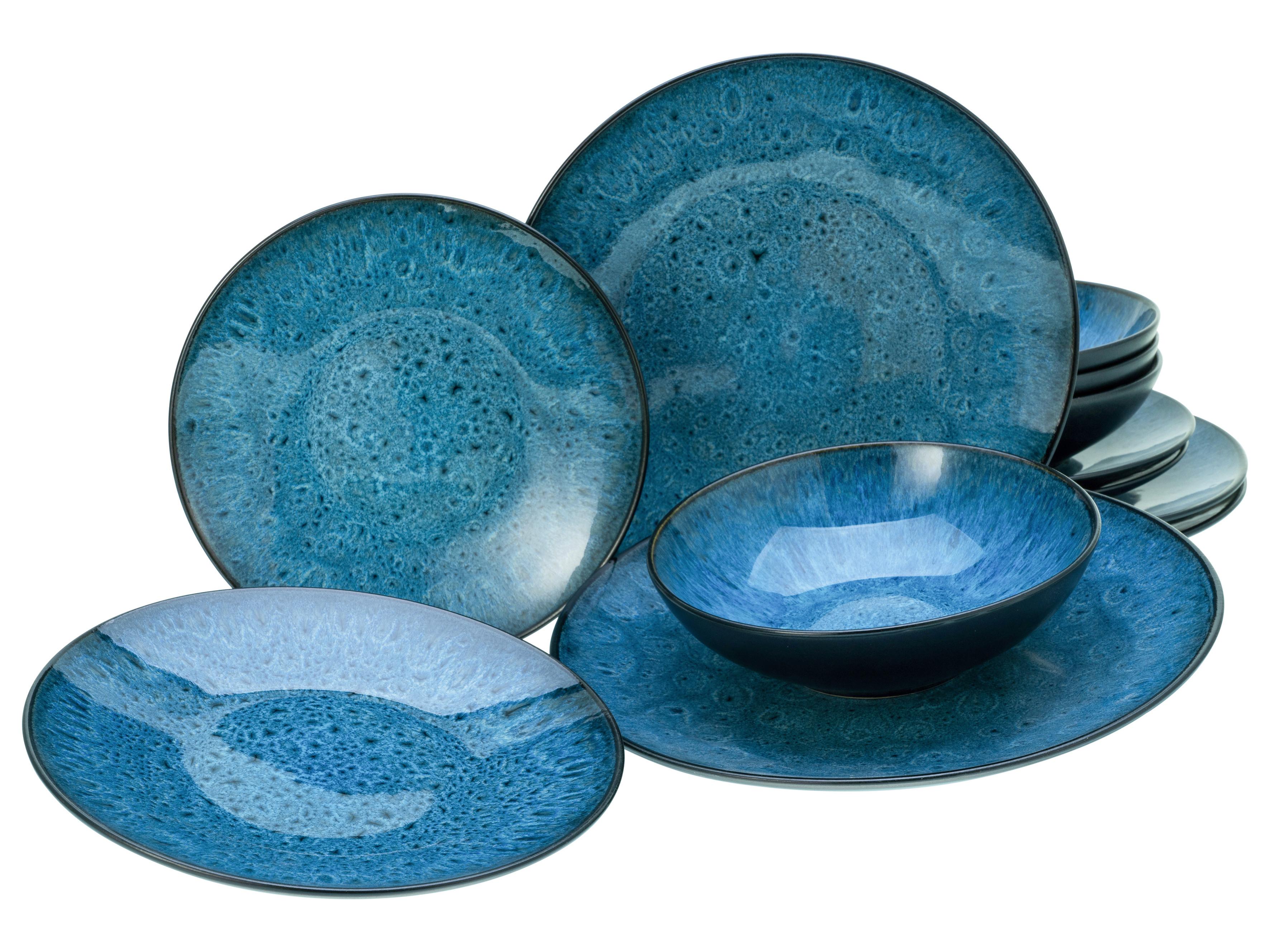 Tafelservice Capri Blau/Schwarz/Petrol 12--Teilig - Blau/Petrol, Basics, Keramik - Creatable