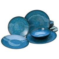 Tafelservice Capri Blau/Schwarz/Petrol 12--Teilig - Blau/Petrol, Basics, Keramik - Creatable