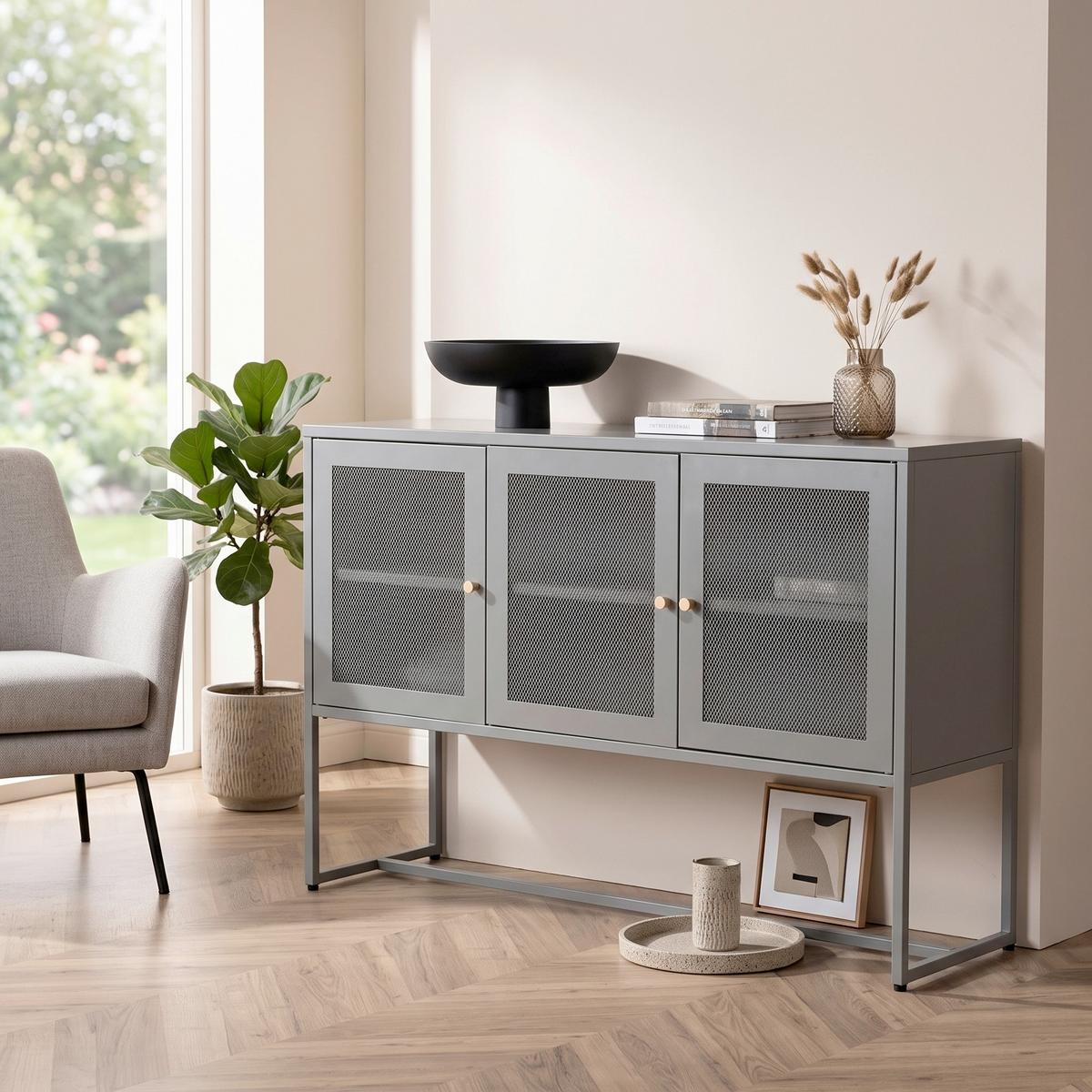 SIDEBOARD MALLA - Hellgrau, Design, Metall (120/80/40cm) - Livetastic