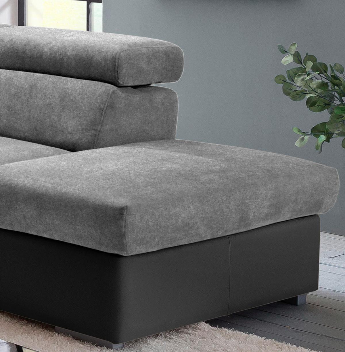 Ecksofa mit Schlaffunktion + Bettkasten Milla, Webstoff - Schwarz/Grau, Basics, Holz/Textil (252/217cm) - MID.YOU