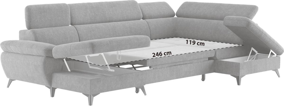 Wohnlandschaft Hudson Mit Schlaffunktion Dunkelgrau - Schlammfarben/Dunkelgrau, Textil (166/324/207cm) - MID.YOU