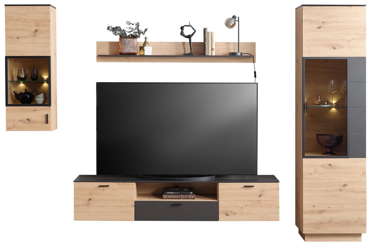 Wohnkombination Modern 4 -Teilig. Tonale 9, Eiche Dekor/Grau - MODERN (276,4/207,6/40cm)