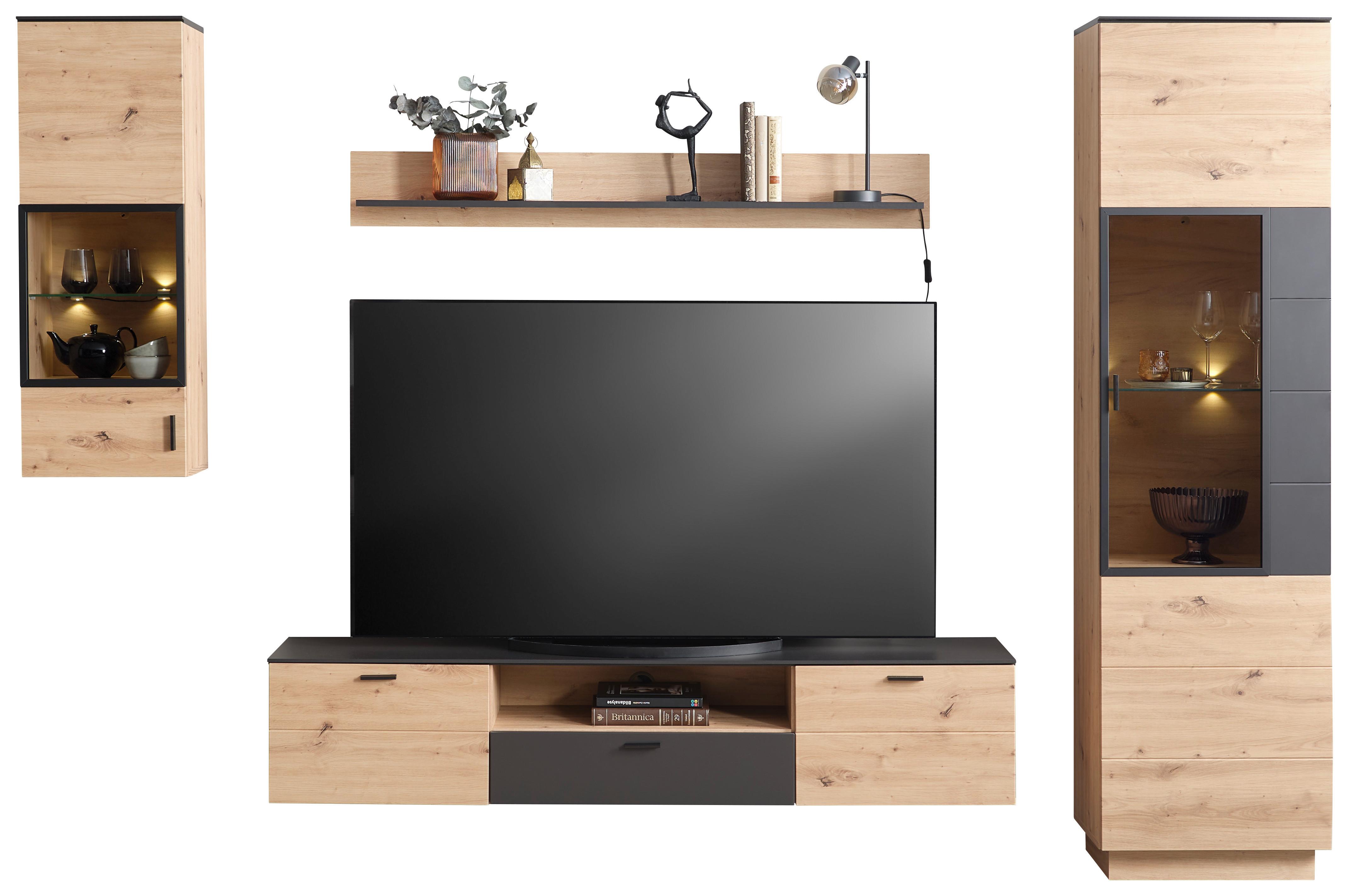 Wohnkombination Modern 4 -Teilig. Tonale 9, Eiche Dekor/Grau
