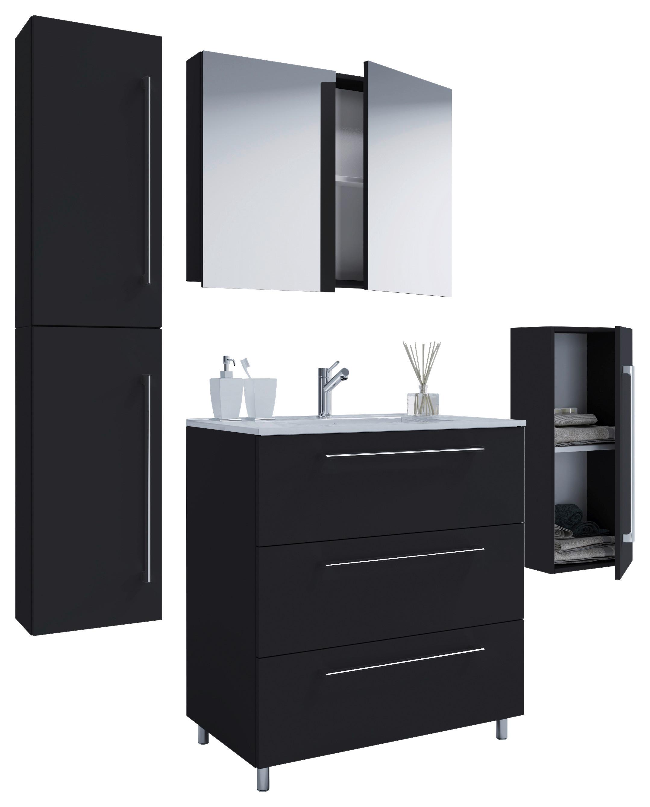 Badezimmer Schubo 5-Teilig Schwarz B: 146 cm - Alufarben/Schwarz, MODERN, Keramik/Holzwerkstoff (146cm) - MID.YOU
